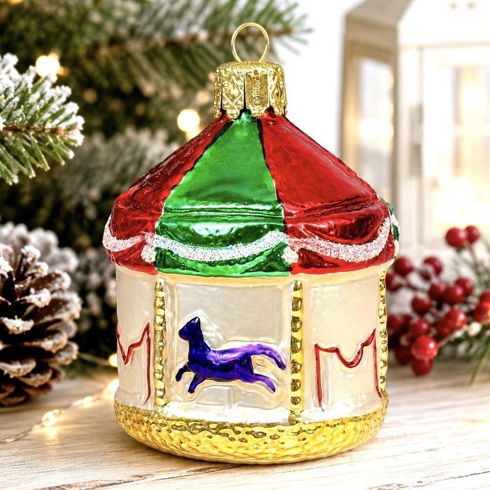 VTG Chrisborn Germany Mercury Glass Carousel Ornament Hand Blown Merry-Go-Round